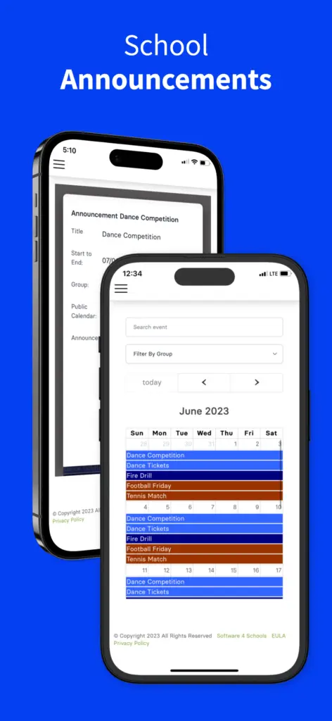 mobile view of announcements